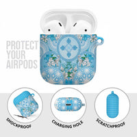Hawaii Cyan Palaka AirPods Case With Tapa Pattern Tropical Flowers - Polynesian Pride