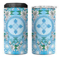 Hawaii Cyan Palaka 4 in 1 Can Cooler Tumbler With Tapa Pattern Tropical Flowers - Polynesian Pride