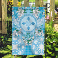 Hawaii Cyan Palaka Garden Flag With Tapa Pattern Tropical Flowers - Polynesian Pride