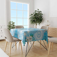 Hawaii Cyan Palaka Tablecloth With Tapa Pattern Tropical Flowers - Polynesian Pride