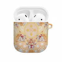 Hawaii Peach Palaka AirPods Case With Tapa Pattern Tropical Flowers - Polynesian Pride