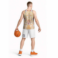 Hawaii Peach Palaka Basketball Jersey With Tapa Pattern Tropical Flowers - Polynesian Pride