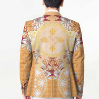 Hawaii Peach Palaka Blazer With Tapa Pattern Tropical Flowers - Polynesian Pride