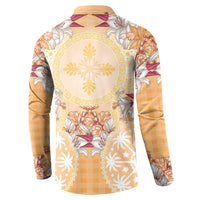 Hawaii Peach Palaka Button Sweatshirt With Tapa Pattern Tropical Flowers - Polynesian Pride