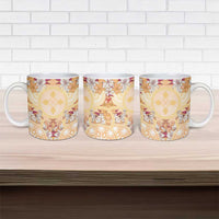 Hawaii Peach Palaka Ceramic Mug With Tapa Pattern Tropical Flowers - Polynesian Pride