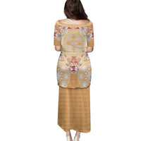 Hawaii Peach Palaka Family Matching Puletasi and Hawaiian Shirt With Tapa Pattern Tropical Flowers - Polynesian Pride