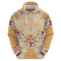 Hawaii Peach Palaka Hoodie With Tapa Pattern Tropical Flowers - Polynesian Pride
