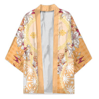 Hawaii Peach Palaka Kimono With Tapa Pattern Tropical Flowers - Polynesian Pride