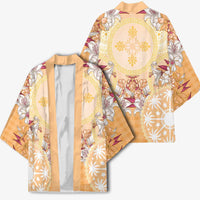 Hawaii Peach Palaka Kimono With Tapa Pattern Tropical Flowers - Polynesian Pride