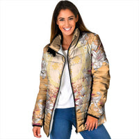 Hawaii Peach Palaka Padded Jacket With Tapa Pattern Tropical Flowers - Polynesian Pride