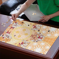 Hawaii Peach Palaka Puzzle With Tapa Pattern Tropical Flowers - Polynesian Pride