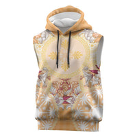 Hawaii Peach Palaka Sleeveless Hoodie With Tapa Pattern Tropical Flowers - Polynesian Pride