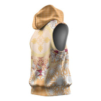 Hawaii Peach Palaka Sleeveless Hoodie With Tapa Pattern Tropical Flowers - Polynesian Pride
