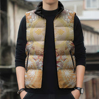 Hawaii Peach Palaka Sleeveless Puffer Jacket With Tapa Pattern Tropical Flowers - Polynesian Pride