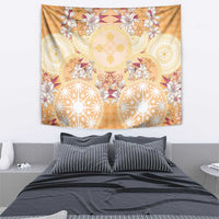 Hawaii Peach Palaka Tapestry With Tapa Pattern Tropical Flowers - Polynesian Pride