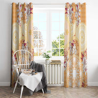 Hawaii Peach Palaka Window Curtain With Tapa Pattern Tropical Flowers - Polynesian Pride