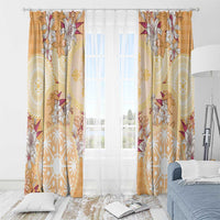 Hawaii Peach Palaka Window Curtain With Tapa Pattern Tropical Flowers - Polynesian Pride