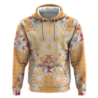 Hawaii Peach Palaka Zip Hoodie With Tapa Pattern Tropical Flowers - Polynesian Pride