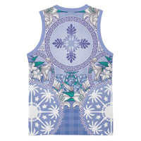 Hawaii Violet Palaka Basketball Jersey With Tapa Pattern Tropical Flowers - Polynesian Pride