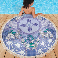 Hawaii Violet Palaka Beach Blanket With Tapa Pattern Tropical Flowers - Polynesian Pride