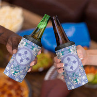 Hawaii Violet Palaka 4 in 1 Can Cooler Tumbler With Tapa Pattern Tropical Flowers - Polynesian Pride