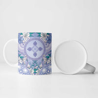 Hawaii Violet Palaka Ceramic Mug With Tapa Pattern Tropical Flowers - Polynesian Pride