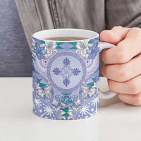 Hawaii Violet Palaka Ceramic Mug With Tapa Pattern Tropical Flowers - Polynesian Pride