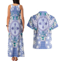Hawaii Violet Palaka Couples Matching Tank Maxi Dress and Hawaiian Shirt With Tapa Pattern Tropical Flowers LT05 - Polynesian Pride