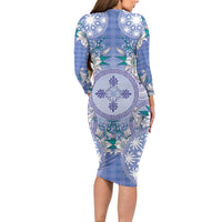 Hawaii Violet Palaka Family Matching Long Sleeve Bodycon Dress and Hawaiian Shirt With Tapa Pattern Tropical Flowers - Polynesian Pride