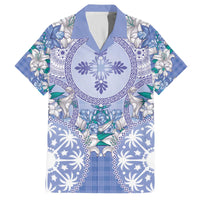 Hawaii Violet Palaka Family Matching Off The Shoulder Long Sleeve Dress and Hawaiian Shirt With Tapa Pattern Tropical Flowers - Polynesian Pride