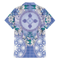 Hawaii Violet Palaka Family Matching Off Shoulder Maxi Dress and Hawaiian Shirt With Tapa Pattern Tropical Flowers - Polynesian Pride