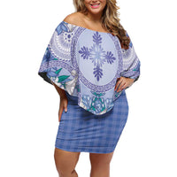 Hawaii Violet Palaka Family Matching Off Shoulder Short Dress and Hawaiian Shirt With Tapa Pattern Tropical Flowers - Polynesian Pride