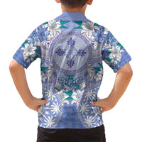 Hawaii Violet Palaka Family Matching Puletasi and Hawaiian Shirt With Tapa Pattern Tropical Flowers - Polynesian Pride