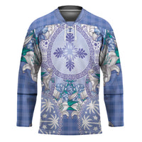 Hawaii Violet Palaka Hockey Jersey With Tapa Pattern Tropical Flowers - Polynesian Pride