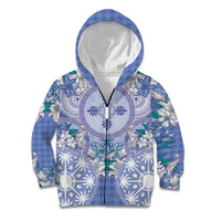 Hawaii Violet Palaka Kid Hoodie With Tapa Pattern Tropical Flowers - Polynesian Pride