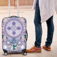 Hawaii Violet Palaka Luggage Cover With Tapa Pattern Tropical Flowers - Polynesian Pride