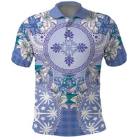Hawaii Violet Palaka Polo Shirt With Tapa Pattern Tropical Flowers - Polynesian Pride