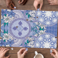 Hawaii Violet Palaka Puzzle With Tapa Pattern Tropical Flowers - Polynesian Pride