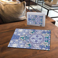 Hawaii Violet Palaka Puzzle With Tapa Pattern Tropical Flowers - Polynesian Pride