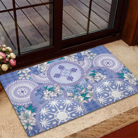 Hawaii Violet Palaka Rubber Doormat With Tapa Pattern Tropical Flowers - Polynesian Pride