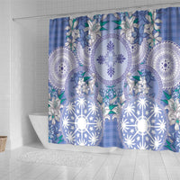 Hawaii Violet Palaka Shower Curtain With Tapa Pattern Tropical Flowers - Polynesian Pride