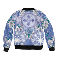 Hawaii Violet Palaka Sleeve Zip Bomber Jacket With Tapa Pattern Tropical Flowers - Polynesian Pride