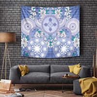 Hawaii Violet Palaka Tapestry With Tapa Pattern Tropical Flowers - Polynesian Pride