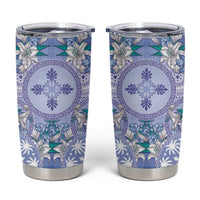 Hawaii Violet Palaka Tumbler Cup With Tapa Pattern Tropical Flowers - Polynesian Pride