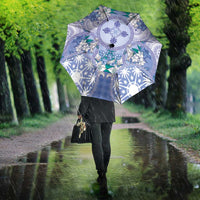 Hawaii Violet Palaka Umbrella With Tapa Pattern Tropical Flowers - Polynesian Pride