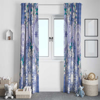 Hawaii Violet Palaka Window Curtain With Tapa Pattern Tropical Flowers - Polynesian Pride
