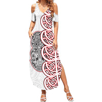 Aotearoa New Zealand Summer Maxi Dress Maori Marae Pattern Tiki LT05 Women White - Polynesian Pride