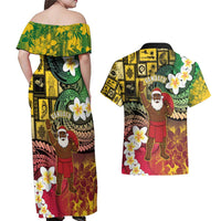 Vanuatu Christmas Couples Matching Off Shoulder Maxi Dress and Hawaiian Shirt Ni-Van Santa Retro Style - Polynesian Pride