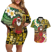 Vanuatu Christmas Couples Matching Off Shoulder Short Dress and Hawaiian Shirt Ni-Van Santa Retro Style - Polynesian Pride