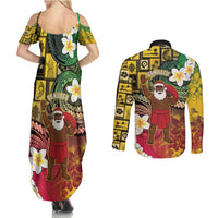 Vanuatu Christmas Couples Matching Summer Maxi Dress and Long Sleeve Button Shirt Ni-Van Santa Retro Style - Polynesian Pride
